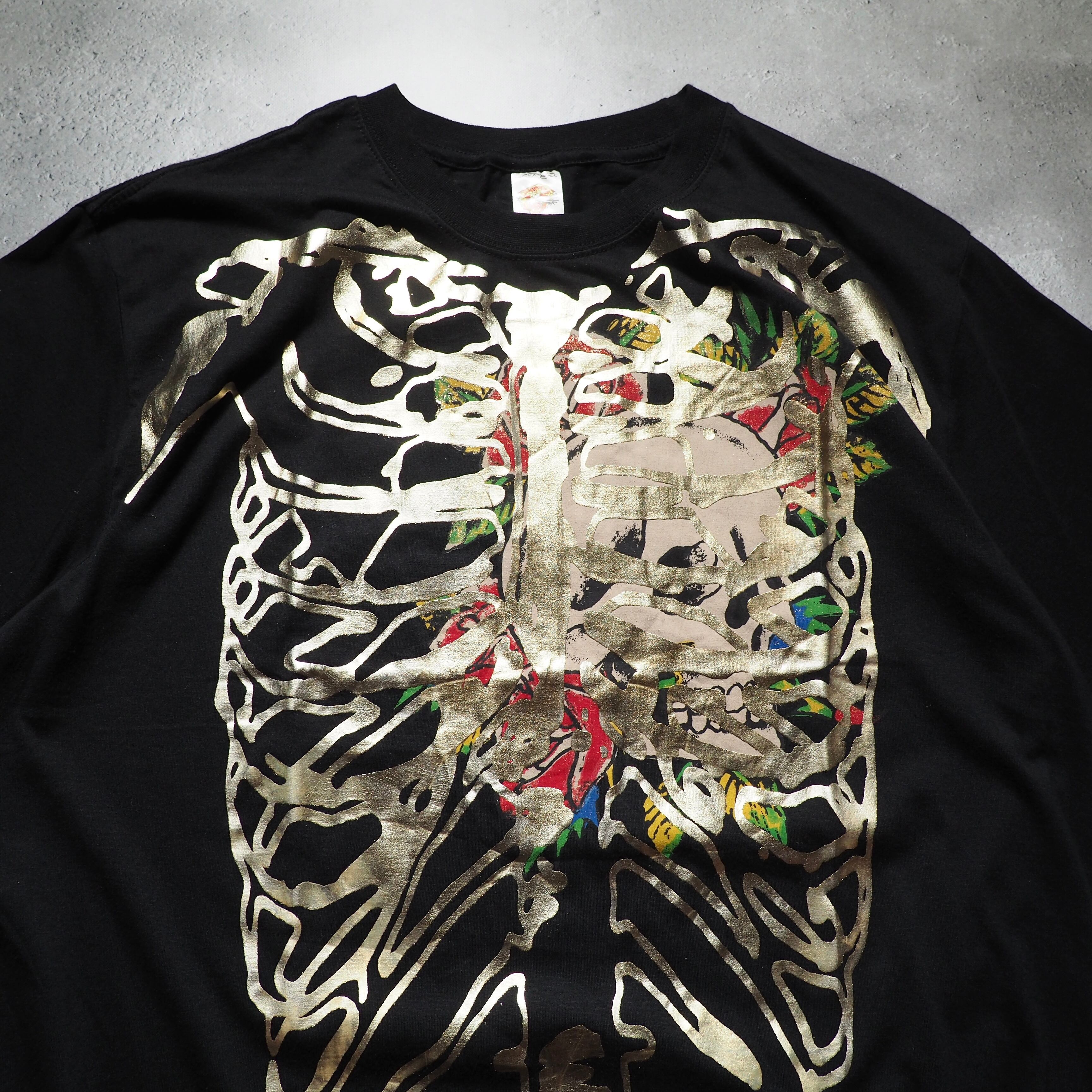 ” Ed Hardy ” Gold Bone framework printed Black SS Tee