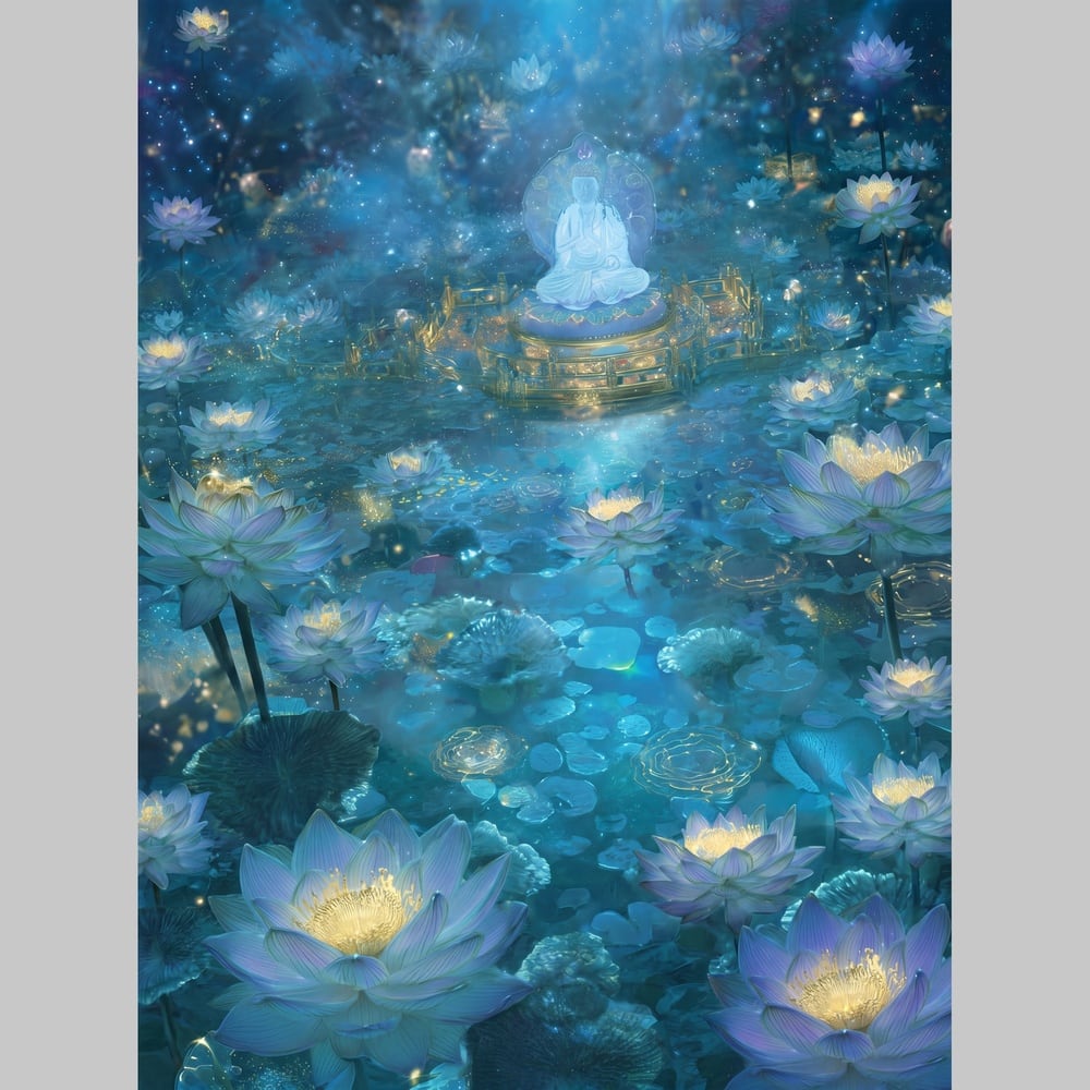 No928【青蓮池】仏陀瞑想｜青蓮華浄土の光【神仏画】 | God Works