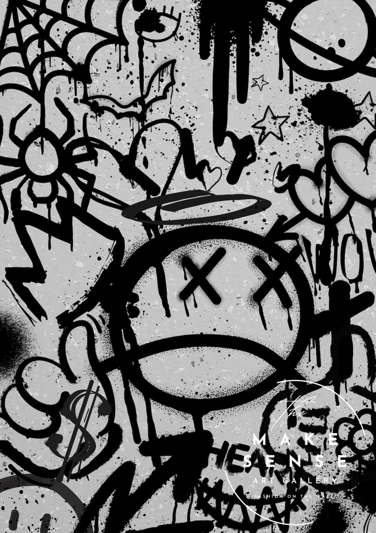 落書き｜アナーキーなモチーフが躍るモノクログラフィティアートポスター｜ストリート×ポップの刺激的デザイン｜A4ポスター