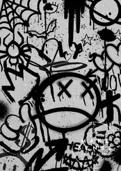 落書き｜アナーキーなモチーフが躍るモノクログラフィティアートポスター｜ストリート×ポップの刺激的デザイン｜A4ポスター