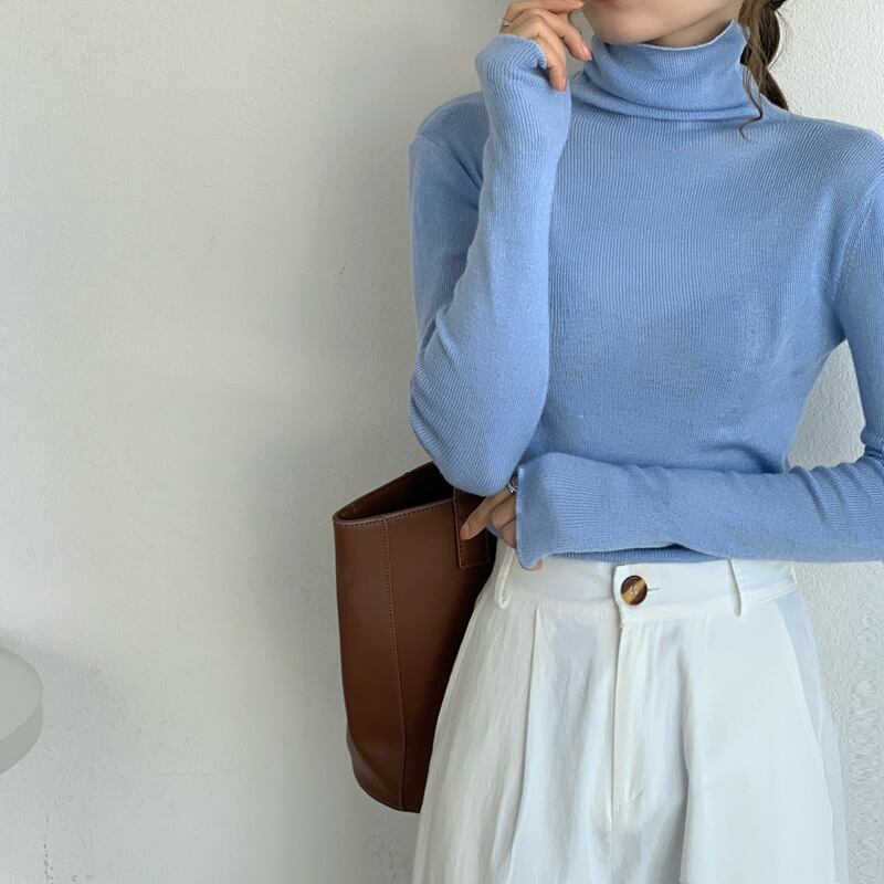 スリムニットシャツ オータムブルートップス 秋物 モンロー74763956