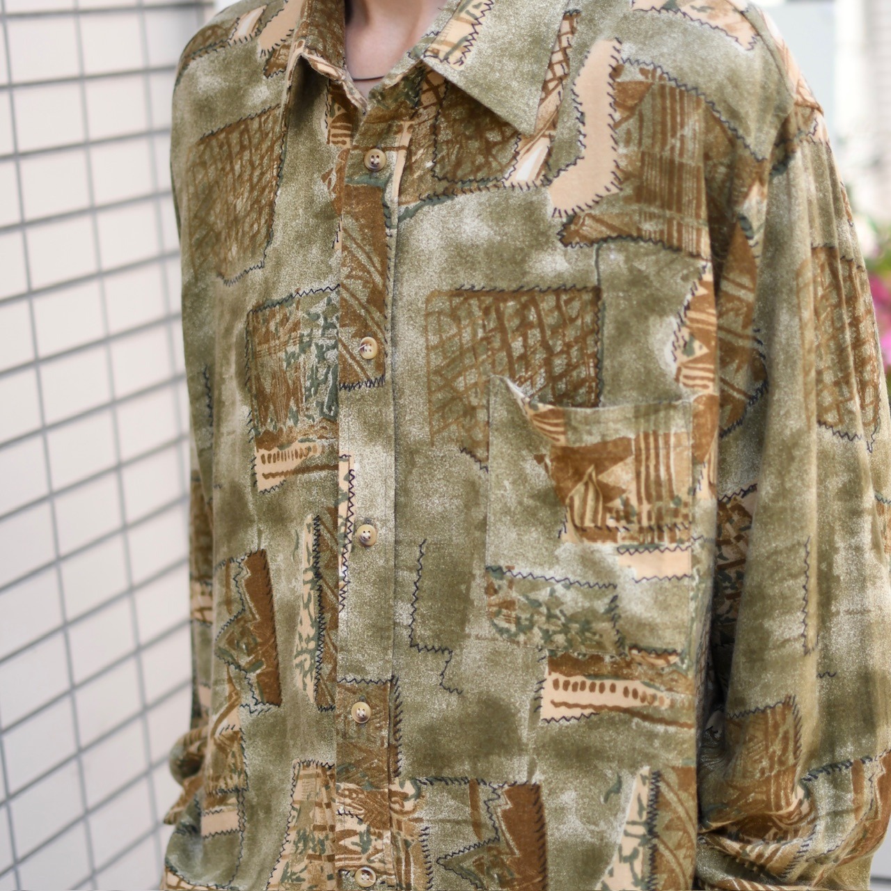 pattern rayon shirt khaki