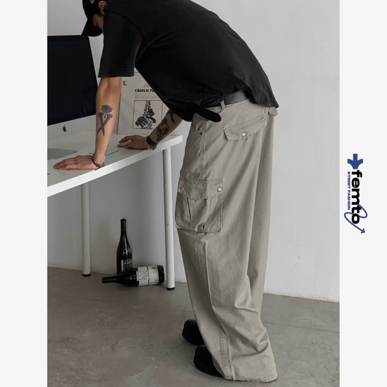 Wide leg cargo pants 0639 - 1