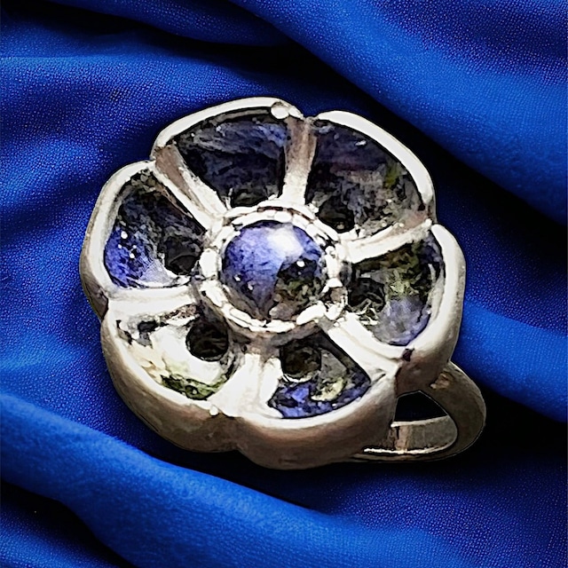 Flower Button Ring -BLUE-