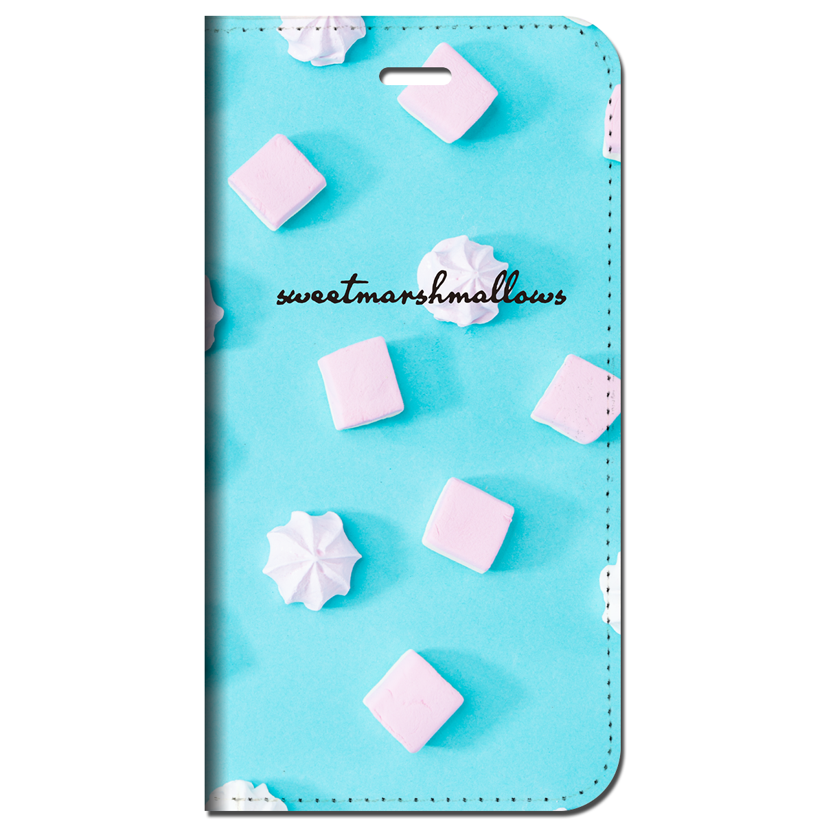 iPhone対応 スマホ 手帳型ケース マシュマロブルー B ポップ フルーツ デザート 【iPhone17 / iPhone16 / iPhone16e / iPhoneSE 他 iPhone各機種対応】 st48