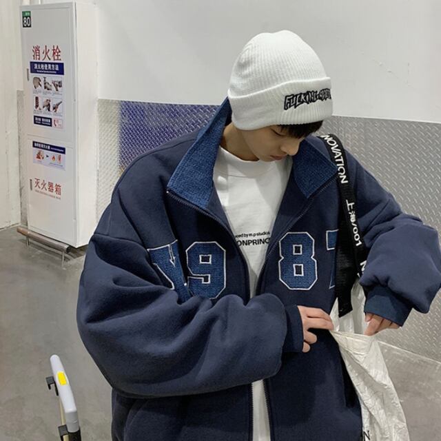 予約販売】ブルゾン スタジャン アウター ショート丈 バイカラー 防寒