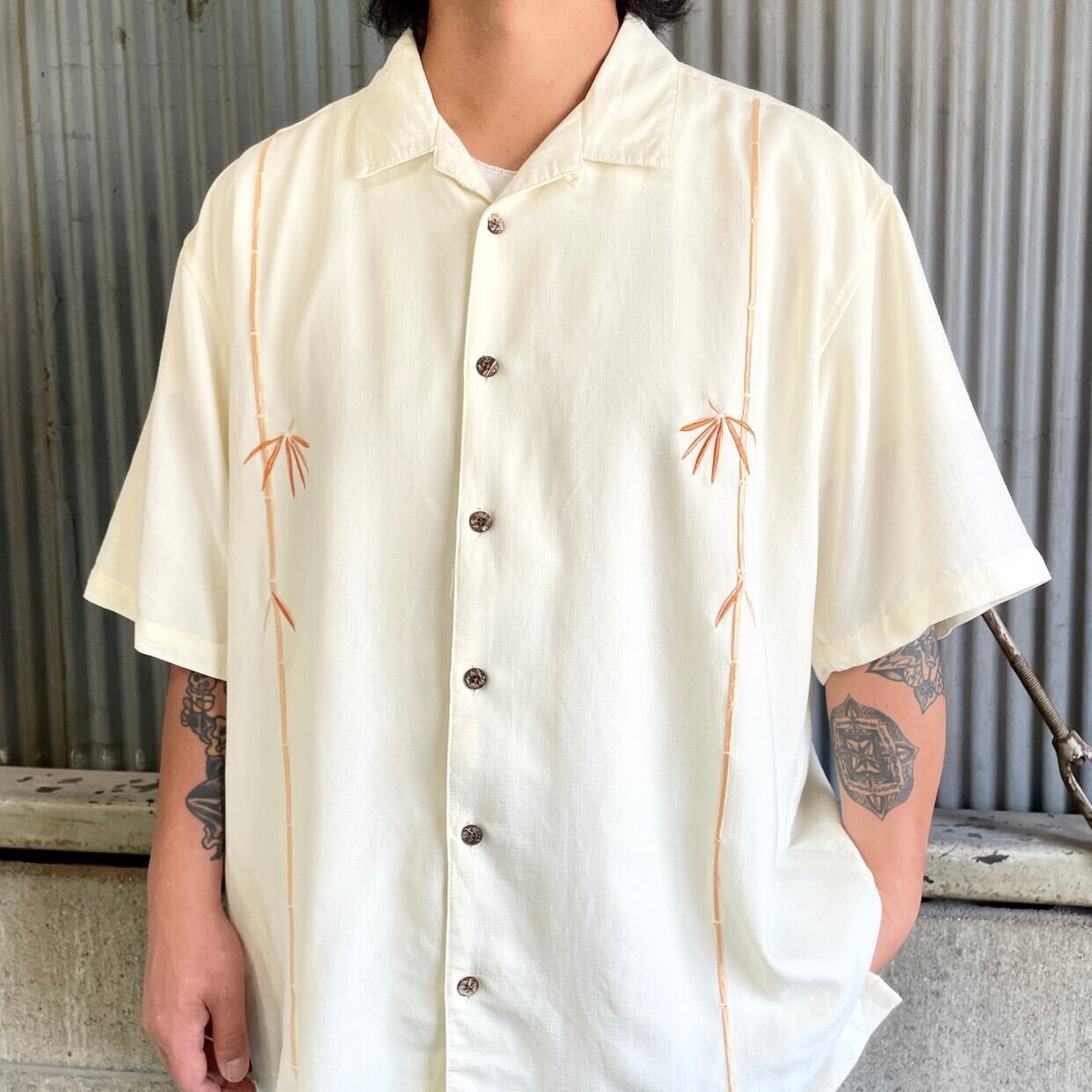 ビッグサイズ Havana Jacks Cafe 開襟 刺繍レーヨン アロハシャツ 