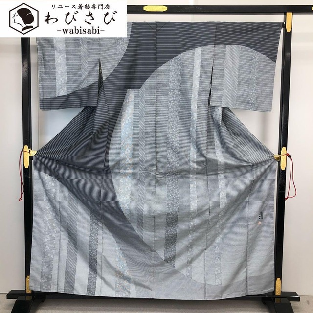 訪問着 東京染伝統工芸士 金田昇 染大島 証紙付 モノトーン K-4353  