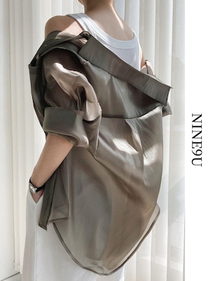 metallic see-through drop-shoulder shirt 4color【NINE7578】