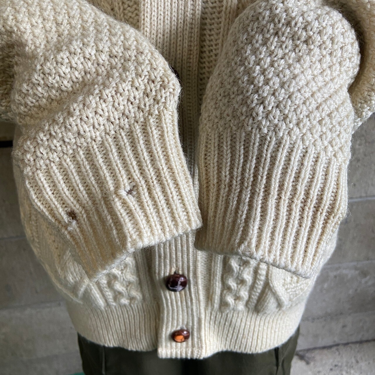 80年代 USA製 BRITISH WOOL LOAD JEFF ケーブルニットカーディガン 