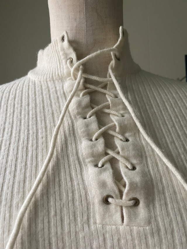 70s-80s Lace-Up High Neck Rib Knit