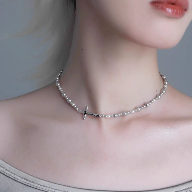 Cross motif triple multi necklace C0930