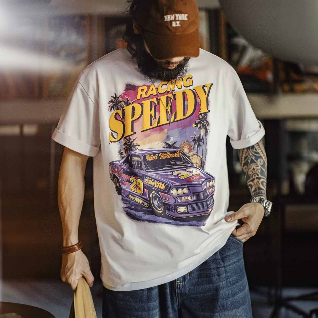 レーシングカーグラフィックアメカジTシャツ 2col   A00185