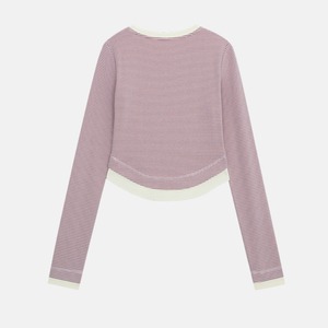 border crew neck cut and sew top J00104