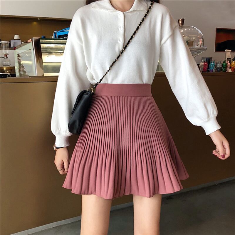 【送料無料】 ソリッドカラープリーツスカート新しいかわいいファッションスカートかわいいカジュアルな女性の大学オルチャンシックなインラインスカート 大人ガーリー スウィート キュート Aライン AR Mermaid-a4836978510