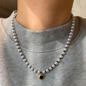 pearl black heart necklace