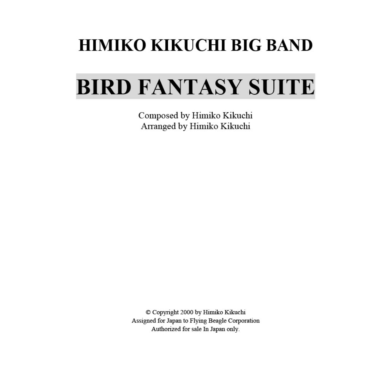 菊池ひみこBIG BAND バンド譜「BIRD FANTASY SUITE」