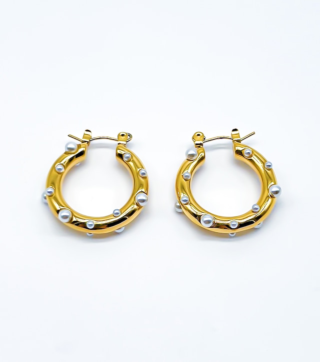 MULTI PEARL HOOP PIERCE ゴールド