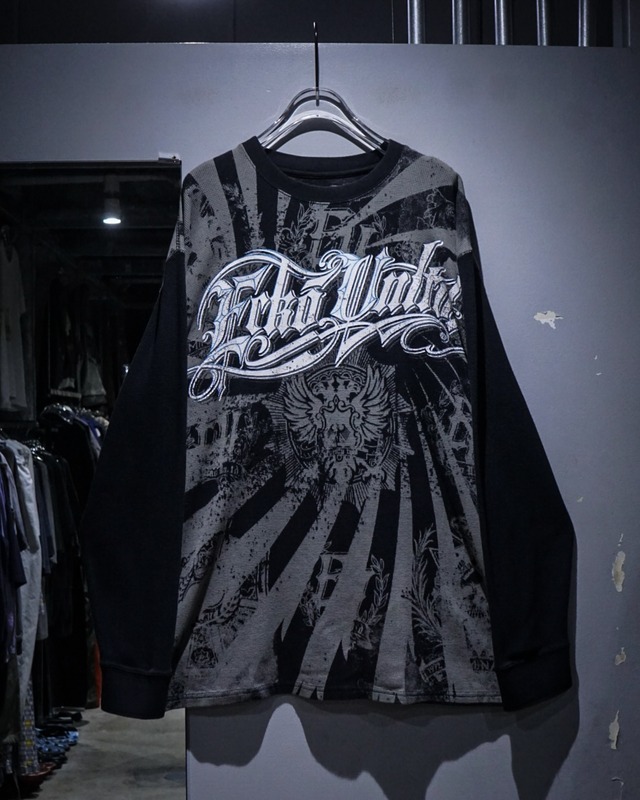 【add (C) vintage】“ECKO UNLTD”Gothic Print Vintage Thermal L/S T-Shirt