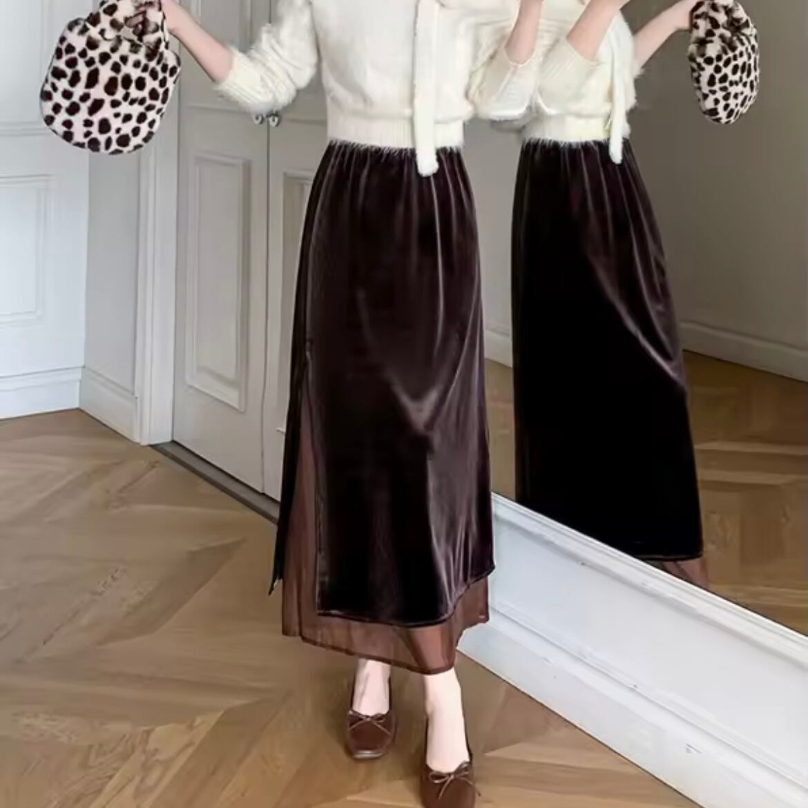 velor slit long skirt