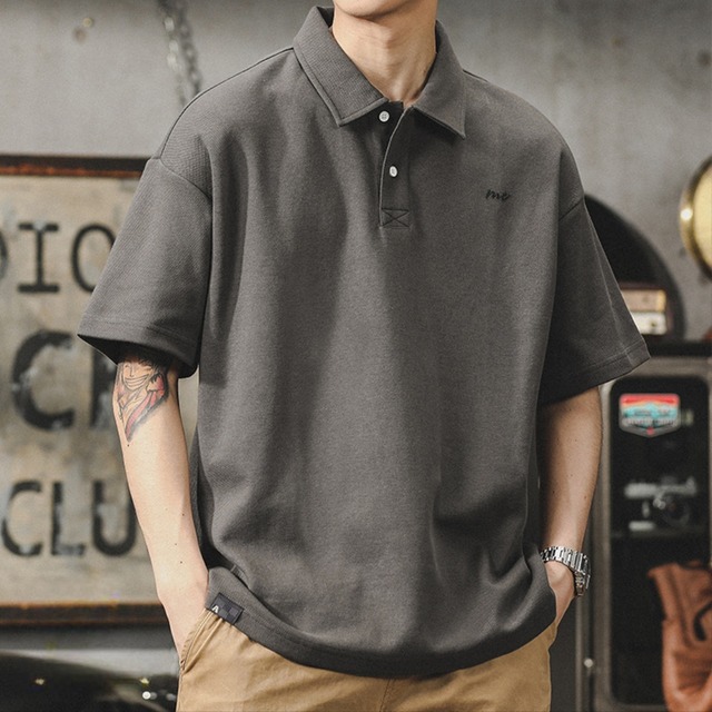 シンプルワンポイント半袖ポロシャツ 220105