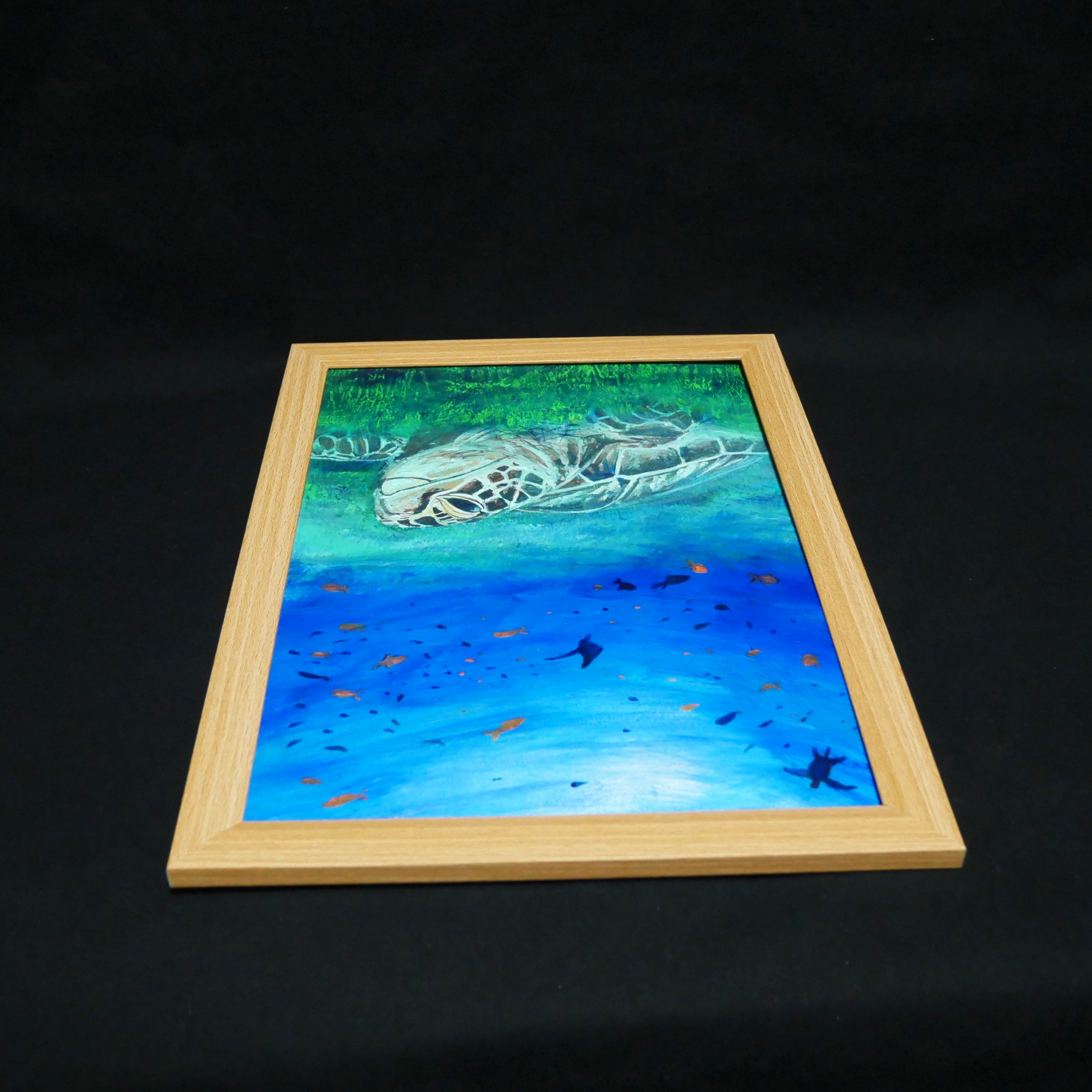 【専用】石垣の海に風がそよぐ / 抽象画 46×63㎝ A2 額縁セット 原画 油絵 原画『光射す深海へ〜癒やしのウミガメ〜』額縁付き 絵画 海