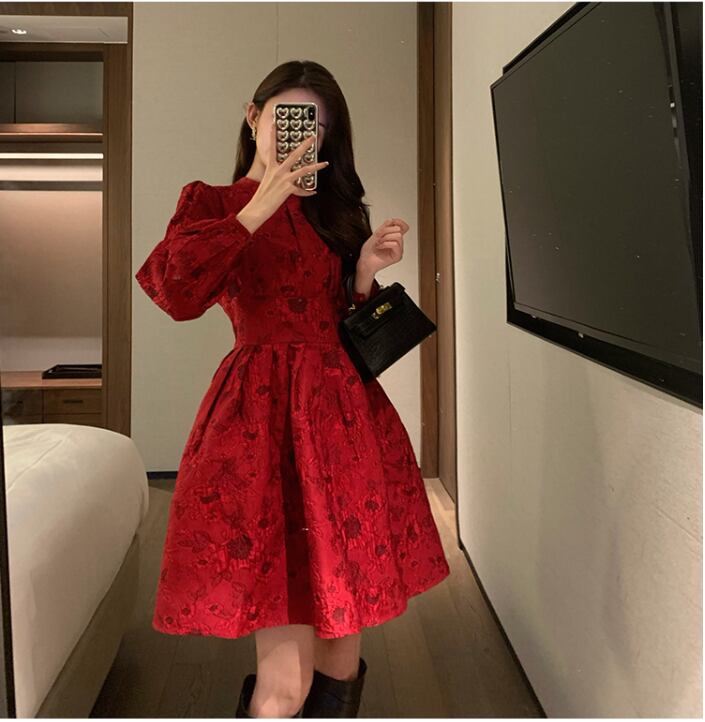 シビラ　リネンフレアワンピース　フラワー　花柄　レッド　Lサイズ 603aad7eced3c9e79e88ae49292dfa