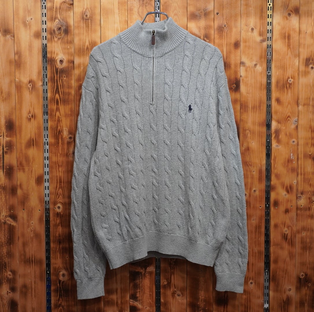 ralphlauren ハーフジップ ケーブルニット セーター グレー L/ラルフ