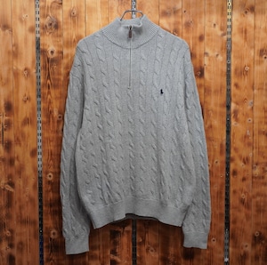 ralphlauren ハーフジップ ケーブルニット セーター グレー L/ラルフローレン