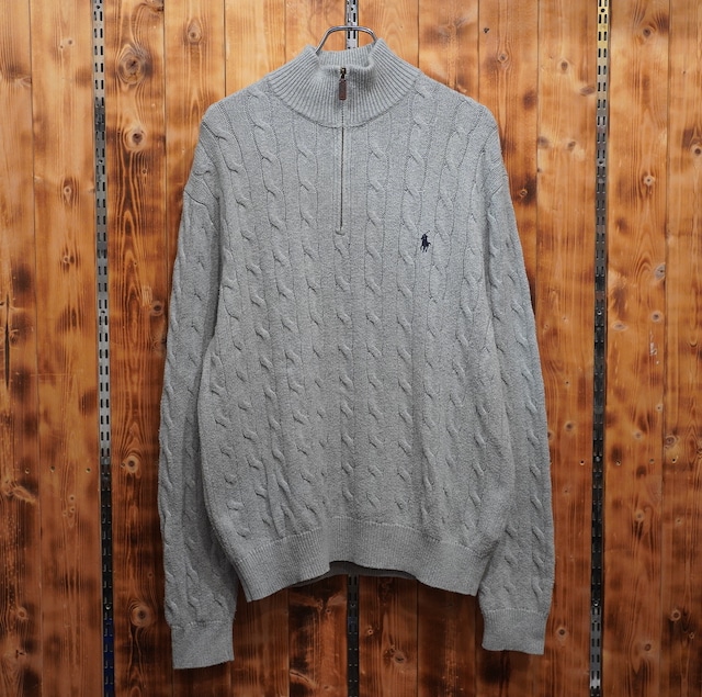 ralphlauren ハーフジップ ケーブルニット セーター グレー L/ラルフローレン