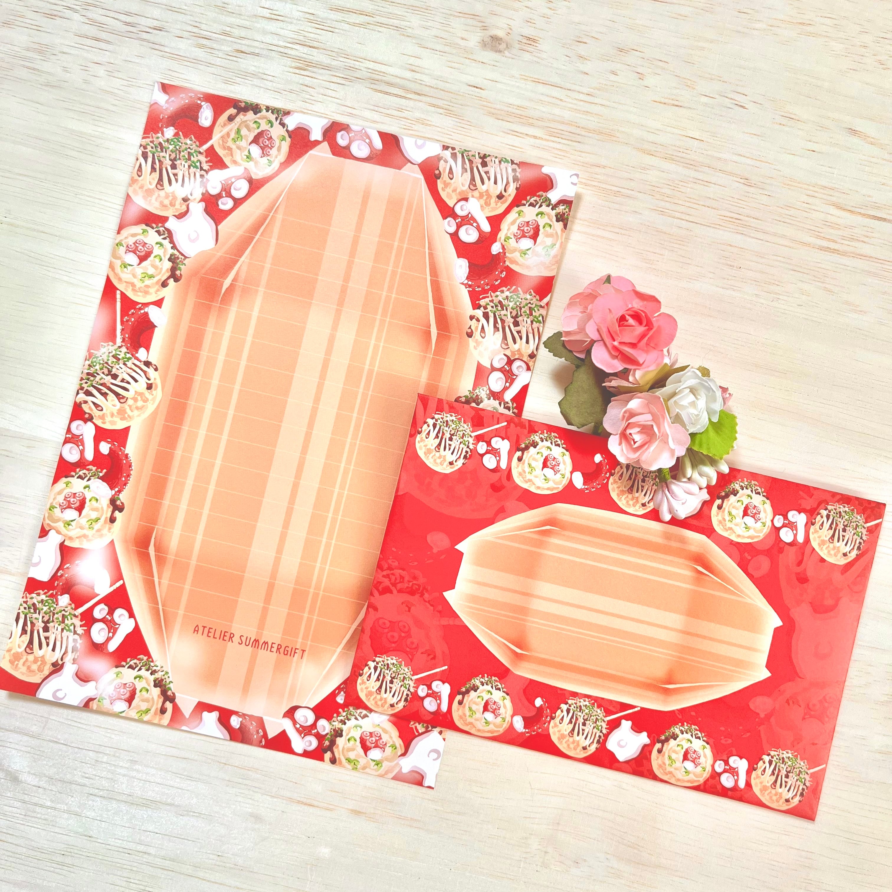レターセット】たこ焼き【便箋】【封筒】【夏祭り】 | ATELIER SUMMERGIFT