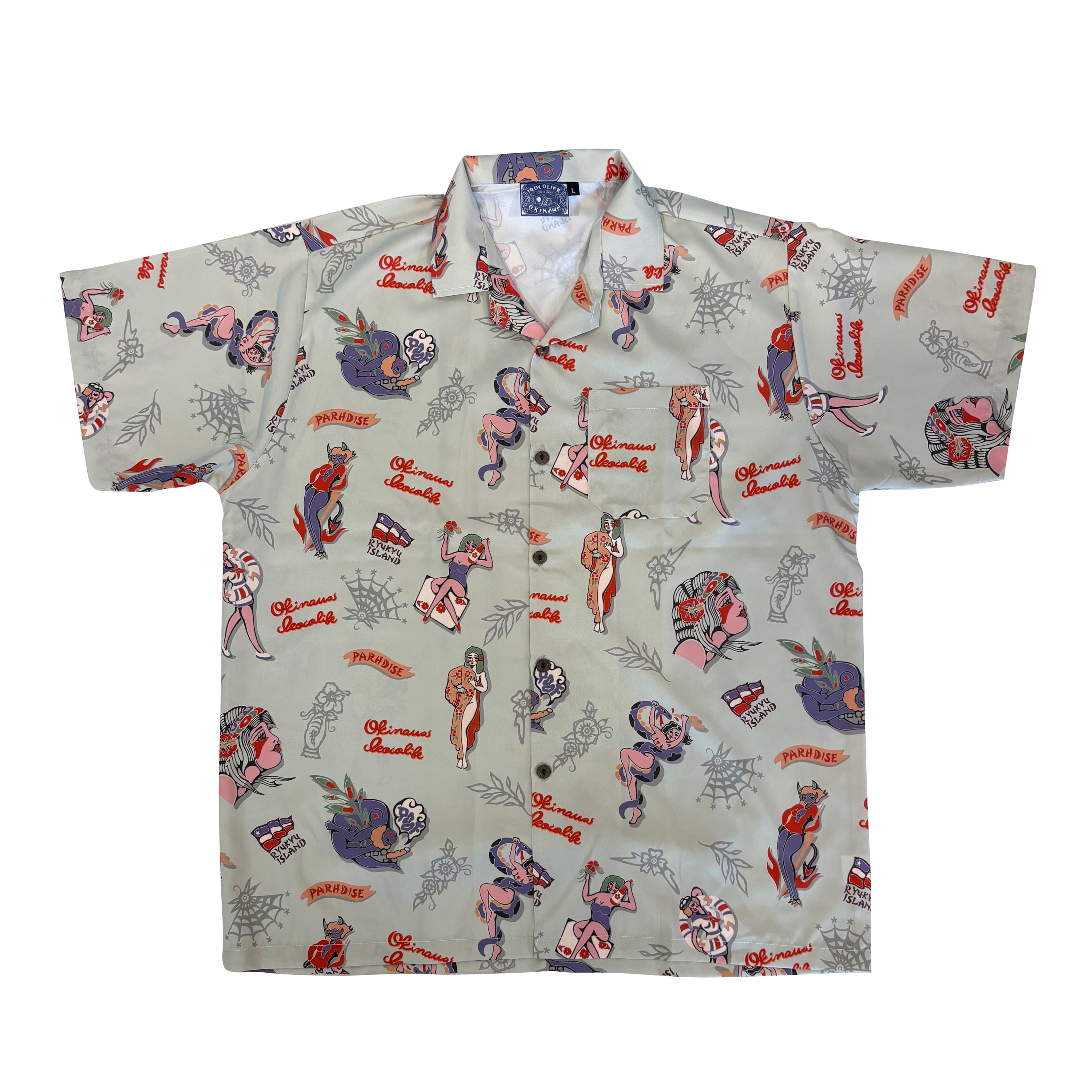 ピンナップガールズアロハシャツ / アイスグリーン | 沖縄の