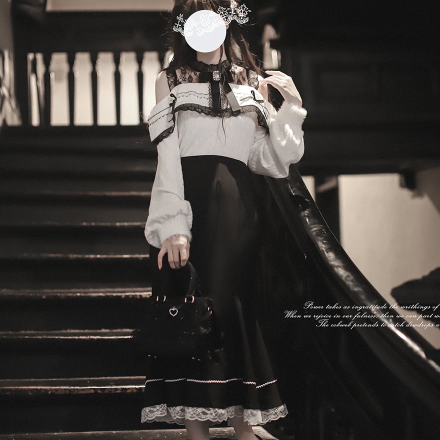 量産型ロリィタ クラシカル ロングスカート 黒 レースフリル