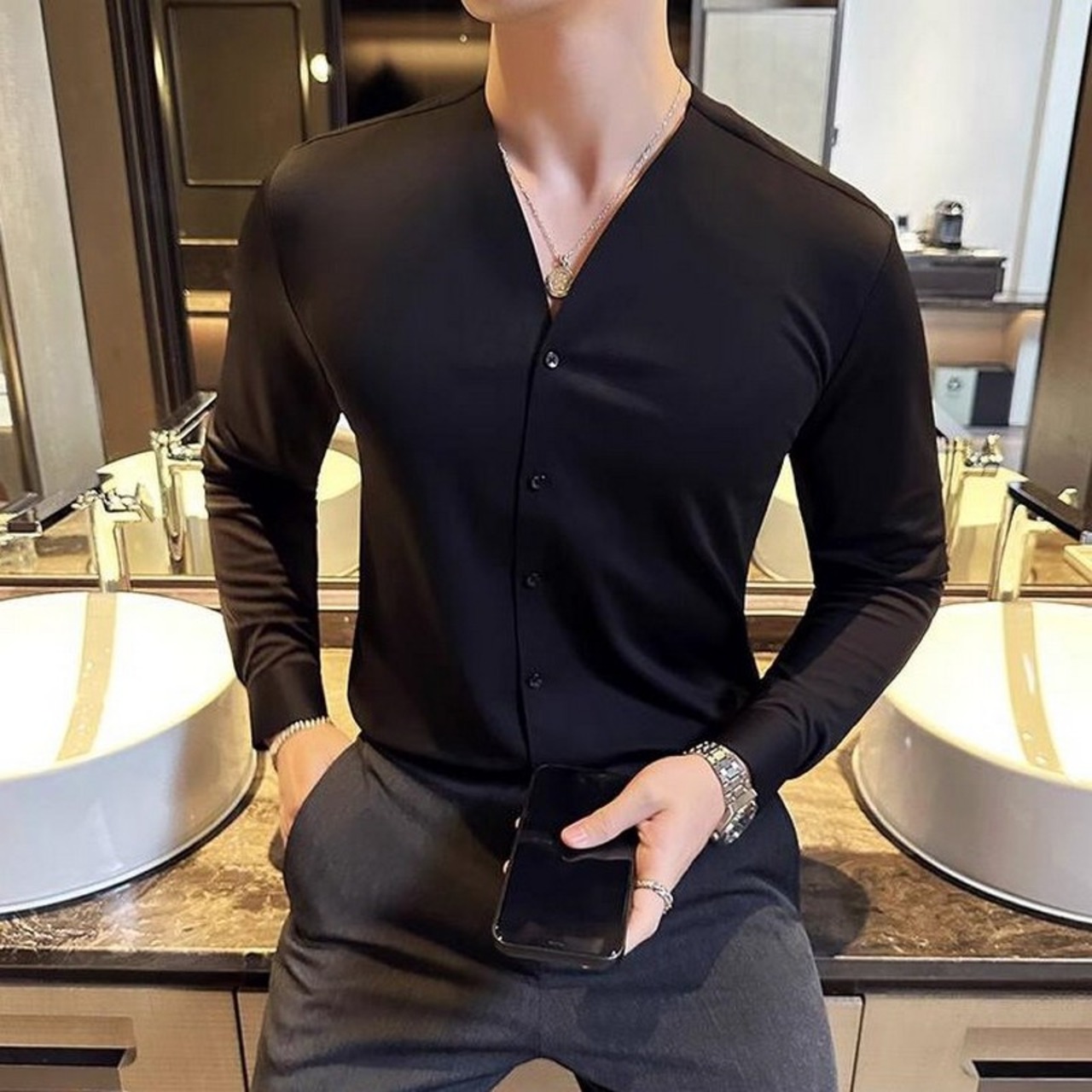 collarless shirt 00083