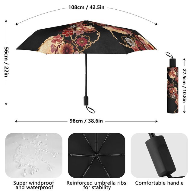 和紋様装飾　桜雪輪　和柄折り畳み傘　晴雨兼用傘