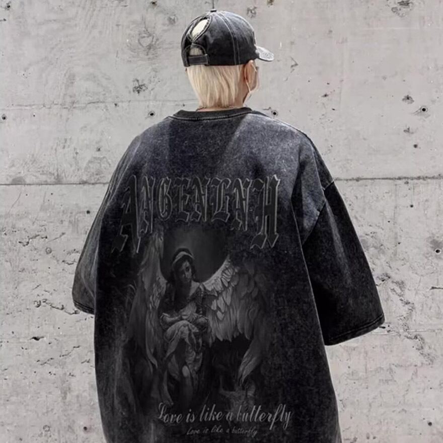 ゴスロリ通販 With U 半袖Tシャツ バックプリント オーバーサイズ ゆったり トップス 病み可愛い ストリート系 原宿系 地雷系 量産型