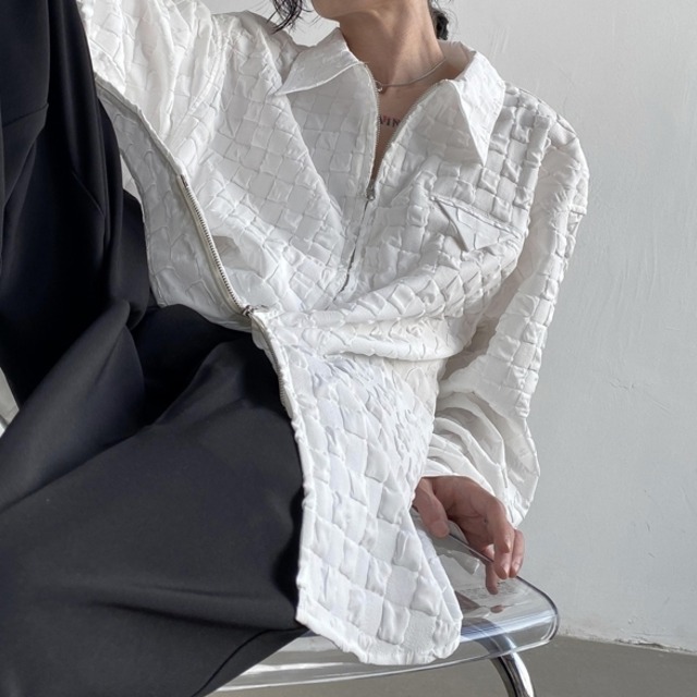 【TR1440】〈Unisex〉Embroidery Block Nichi Shirt