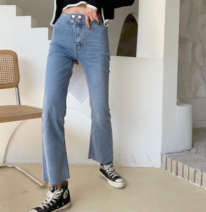 ボタンハイウェストジーンズ スリムパンツ スプリング レッド 春物 ビッグFスモールZ韓国89678473395