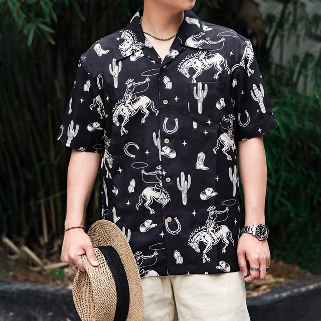 Western pattern aloha shirt 00343