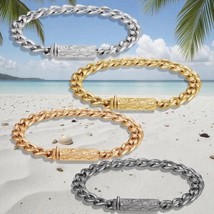 選べる２サイズ  選べる４色 ブレスレット ステンレス ハワイアンジュエリー レディース用 メンズ用 スクロール ピンク イエロー シルバー カラー フラット リンクチェーンブレスレット 男性 女性 プレゼント lei-gbss234