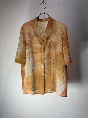 お取り置き商品vintage Spain made Sheer Art Design Open Collar Short Sleeve Shirt