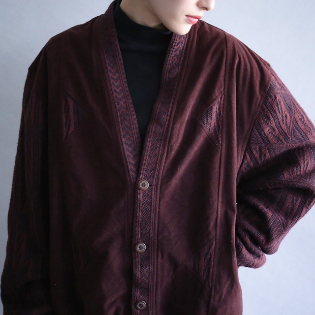 "fake suede × knit" crazy pattern blouson type 4b cardigan