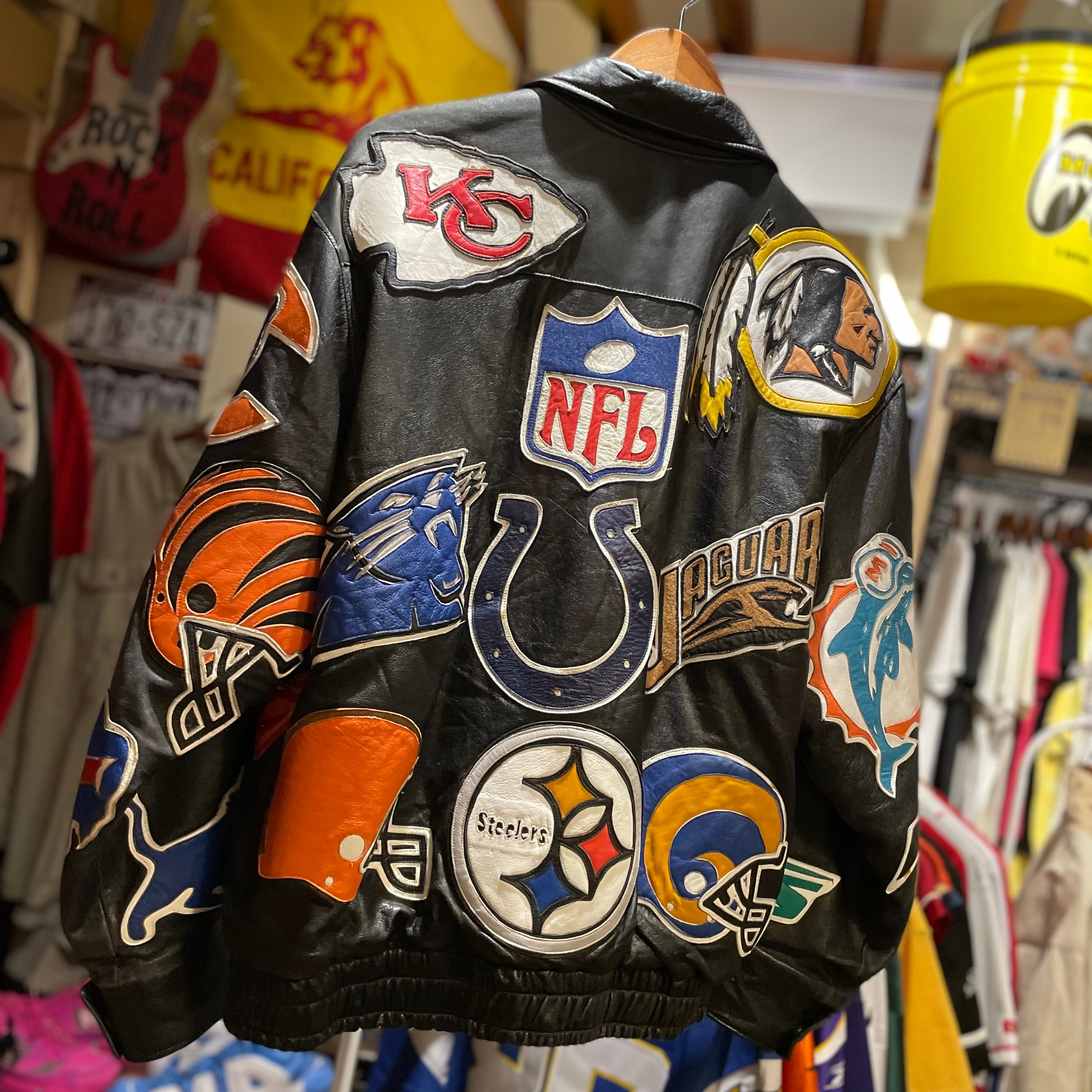 NFL チームロゴ ワッペン フルデコ レザージャケット レア | 古着屋