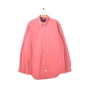 80s ラルフローレン USA製 ボタンダウンシャツ 薄ピンク ツィール 長袖シャツ ポニー刺繍 RALPH LAUREN メンズL 古着 @CA1194