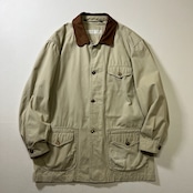 90s PERRY ELLIS 襟レザー ワークジャケット カバーオール ペリーエリス ライトベージュ L 古着