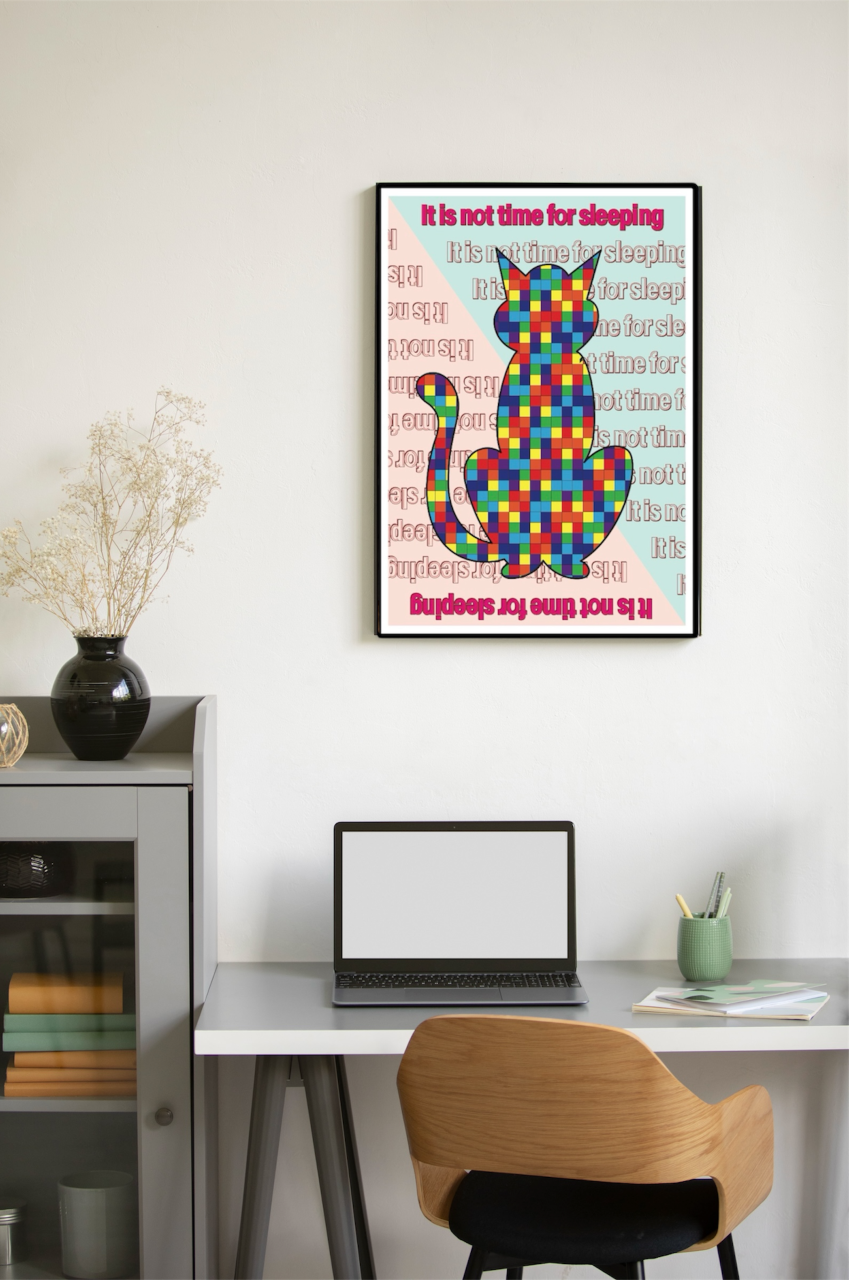 DHD(M)017【フレーム付きインテリアポスターA2　ネコ】