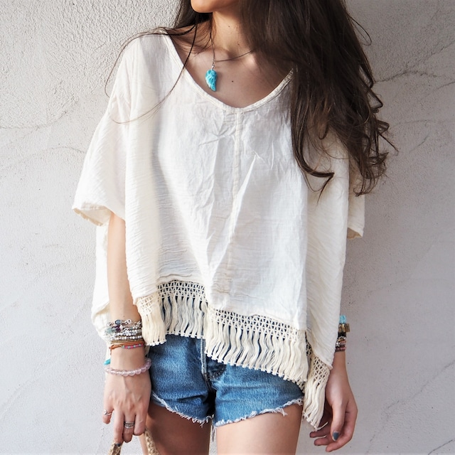 【人気商品】Square Fringe Tops 《O/WHITE》11381119