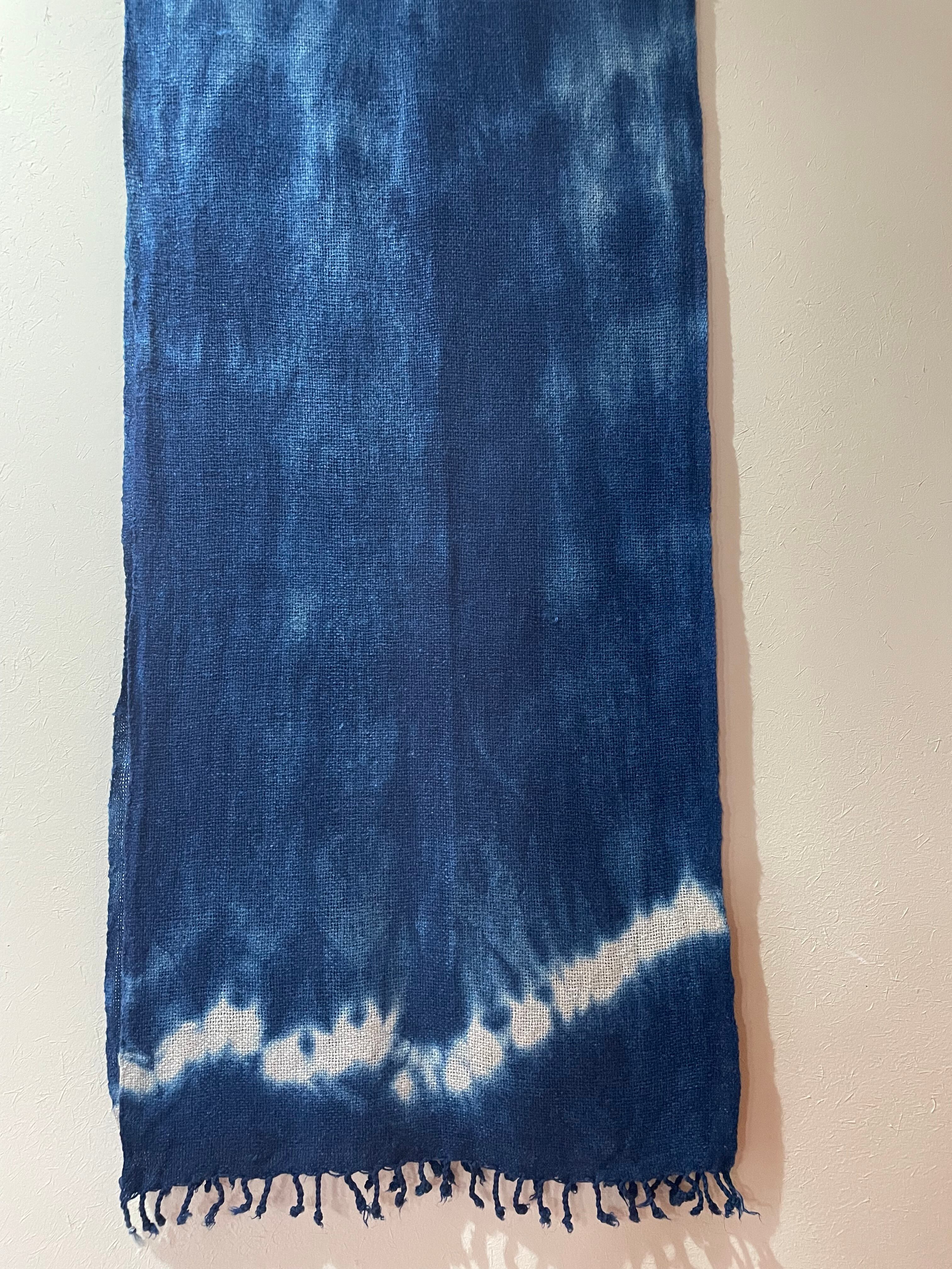 藍染 ヘンプストール ヘンプ100% たてねじり染め くびまき マフラー 手織り