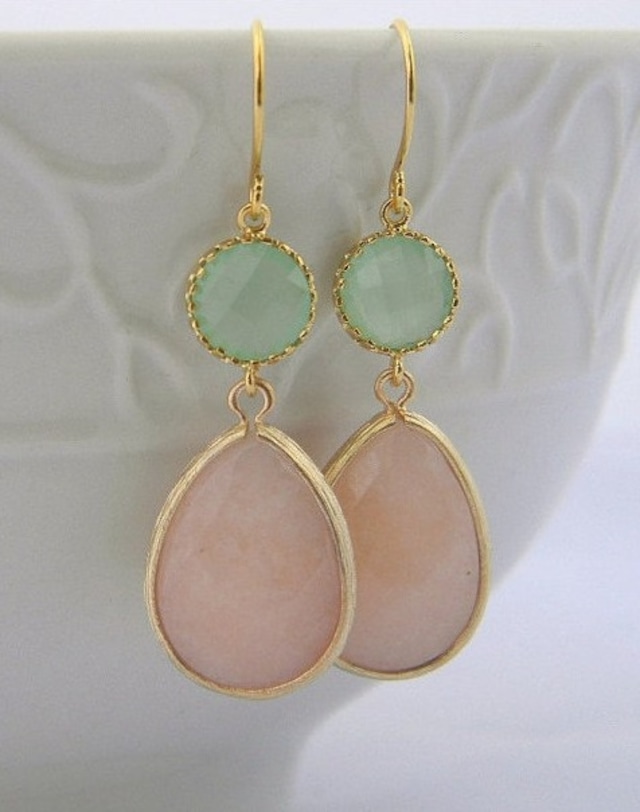 Peach and Mint Dangle pierced Earrings