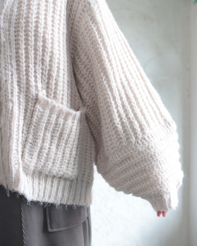 【LUPILIEN】畔編みニット ざっくり編み フードジップ ニットパーカー　(251093)